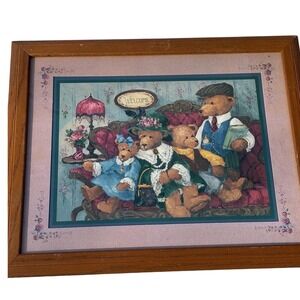 Barbara Mock Vintage Framed Teddy Bear Family Art Print Wood Frame 20x16 Welcome